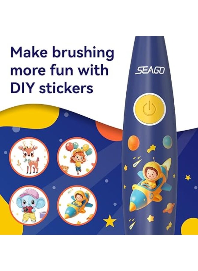 Seago Kids Electric Toothbrushes, Toddler Electric Toothbrush with Colorful Light, 8 Soft Toothbrush Heads, Cute Animal Stickers, Once Full Charger for 60 Days, for Childrens Boys Girls, SG-2159(Blue) - Image 5